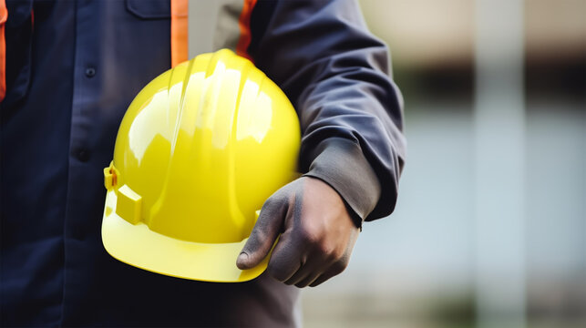 A labor holding a sefty helmet. Labor day concept, Generative ai