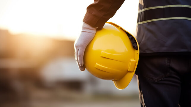 A labor holding a sefty helmet. Labor day concept, Generative ai