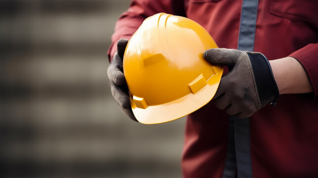A labor holding a sefty helmet. Labor day concept, Generative ai