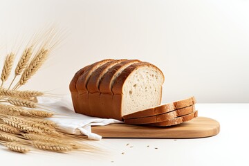 White Toastbread with wheat flour on a white background - obrazy, fototapety, plakaty