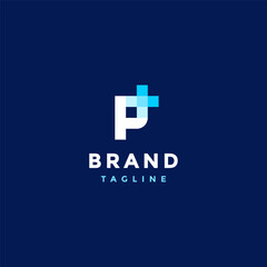 Initial Letter P Plus Logo Design. P Letter With Accent Plus Icon Design.