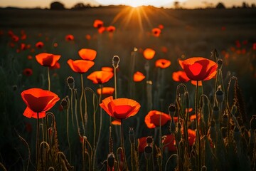 poppy field in the morning