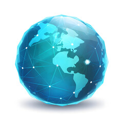 Icon of a globe with connections with a transparent background Generative AI