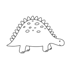 Cute little baby dinosaur. Vector outline doodle illustration isolated on white for childish coloring book