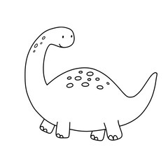 Cute little baby dinosaur. Vector outline doodle illustration isolated on white for childish coloring book