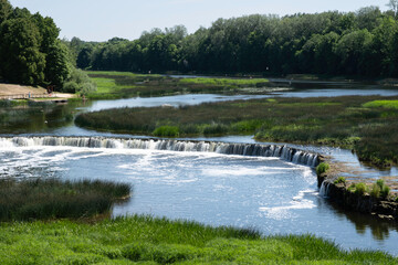 Venta Rapid waterfall (Ventas rumba), in Kuldīga, the widest waterfall in Europe, designated a...