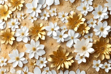 Golden and white  leaves on the wall beautiful background 
Created using generative AI tools