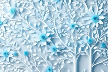 blue and white  leaves and branches on the wall beautiful background 
Created using generative AI tools