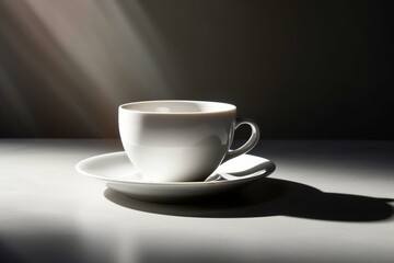 An isolated coffee cup with saucer on white background. Generative AI