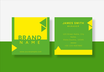 Green and Yellow Color Business Card Design in Square Shape.