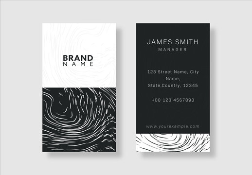 Vertical Business Card Template with Double-Side in Black and White Color.