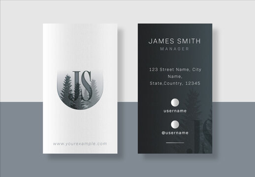 Vertical Business Card Template with Double-Side in Black and White Color.