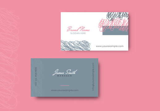 Business Card Template with Scribble Pattern in White and Gray Color.