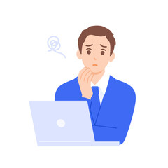 考え事をするビジネスマン。スーツを着た男性のベクターイラスト素材。