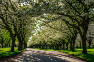 Fototapeta na wymiar blossom cherry green trees in the park Created using generative AI tools