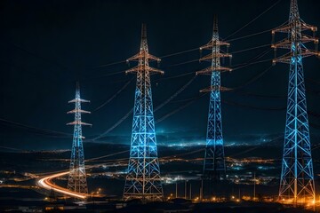 power lines at night Created using generative AI tools