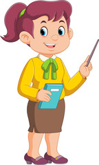 Cartoon female teacher with pointer stick