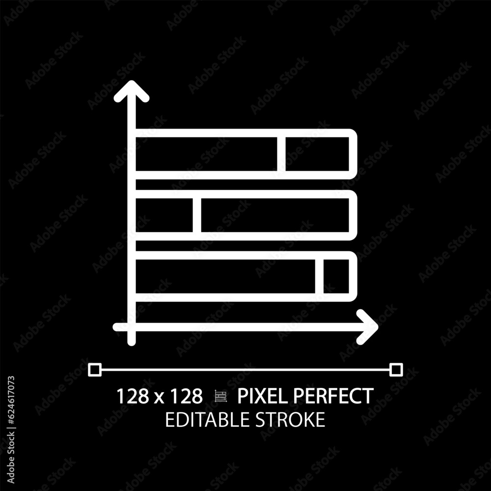 Poster horizontal stacked column chart white linear icon for dark theme. budget management. demographic dat