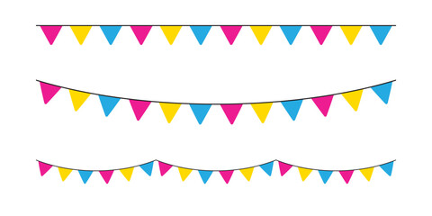 Pink, yellow, and blue colored party bunting, as the colors of the pansexual flag. LGBTQI concept. Flat vector illustration.	