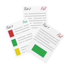 school. exam sheet with pass grade, flat design. Test score sheet with answers. exam concept, examination, test, answer, checklist, checklist paper sheets pile with tick in a flat design