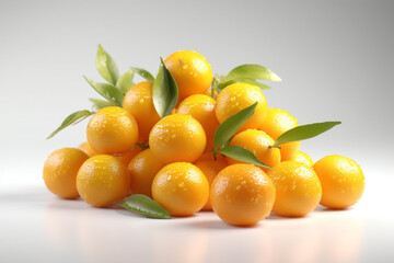tangerines with leaves on a white