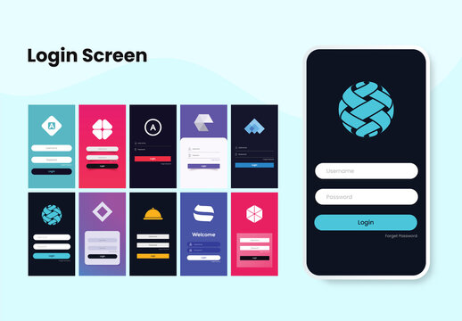 Colorful Different Login Screens for Mobile App UI and Responsive Websites.