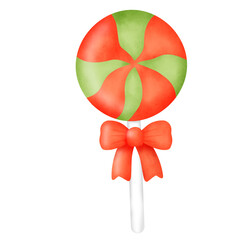 Red and Green Lollipop with Striped Candy Cane: A Festive Sweet Treat for the Holidays"