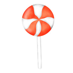 Cute Red and White Lollipop with Candy Cane Stick: A Festive Sweet Treat for Kids"