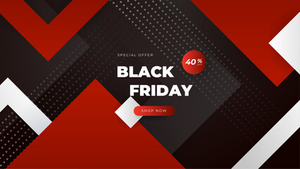 Black friday special offer. Social media web banner for shopping, sale, product promotion. Background for website and mobile app banner, email. Vector illustration in black and red colors.