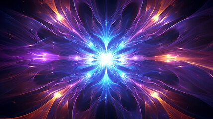 Abstract neon fractal wallpaper with space. Generative AI