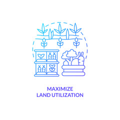 2D gradient maximize land utilization icon representing vertical farming and hydroponics concept, isolated vector, thin line illustration.