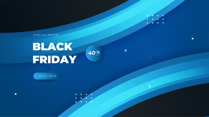 Black friday special offer. Social media web banner for shopping, sale, product promotion. Background for website and mobile app banner, email. Vector illustration in black and blue colors.