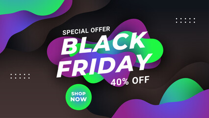 Black friday sale web banner template with space for product image. Use for banner ads, poster, shopping, promotion, advertising. Colorful background and text.