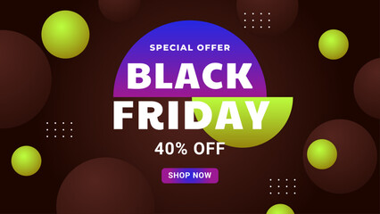 Colorful black friday sale banner design, black and pink color. Vector Illustration.