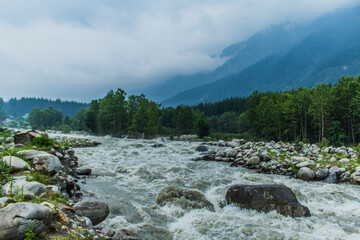 Beas river in Manali flooded during Monsoons