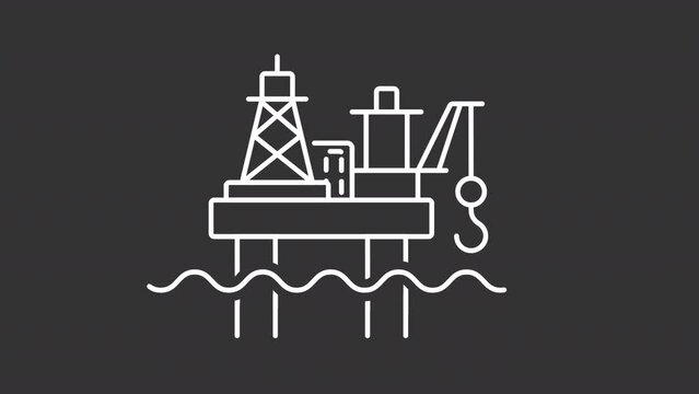 White icon animation of offshore oil platform, HD video with transparent background, seamless loop 4K video of offshore drilling rig, marine industry.