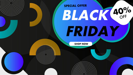Black friday special offer. Social media web banner for shopping, sale, product promotion. Background for website and mobile app banner, email. Vector illustration in black, yellow and red colors.