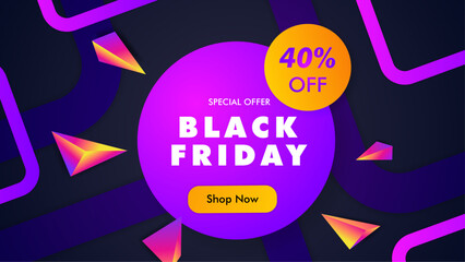 Black friday special offer. Social media web banner for shopping, sale, product promotion. Background for website and mobile app banner, email. Vector illustration in black and red colors.