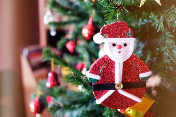 Abstract blurred of Christmas Tree bokeh background. New Year Celebration. for banner montage product display selective focus.