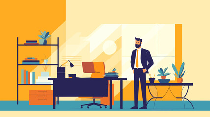 Concept vector illustration of a businessman working in an office.