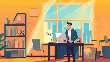 Concept vector illustration of a businessman working in an office.