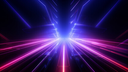 Abstract neon lights background with laser rays and glowing lines. Generative AI