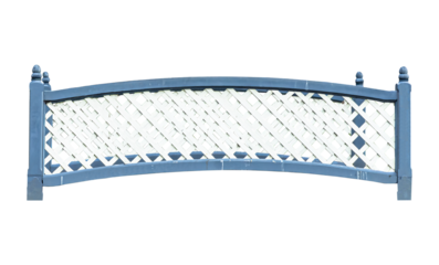 Cutout of an isolated old blue and white wooden bridge with the transparent png