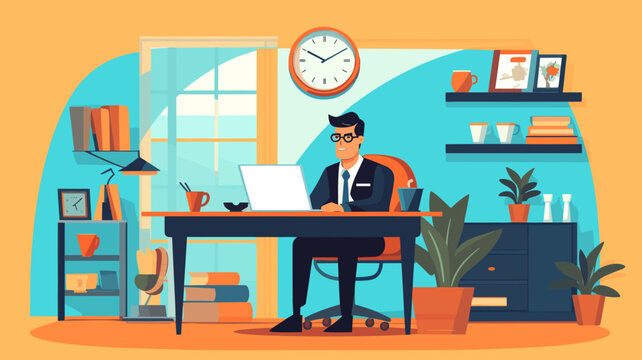 Concept vector illustration of a businessman working in an office.