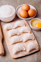 Cooking homemade dumplings or ravioli. National cuisine. Home cooking, handmade.