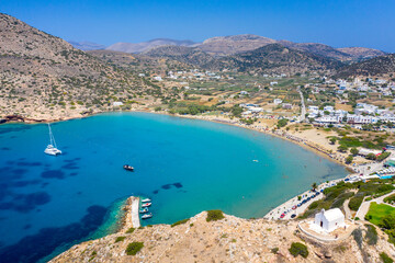 Naklejka na ściany i meble Remote beach of Armeos near famous Galissa beach on Syros island, Greece.