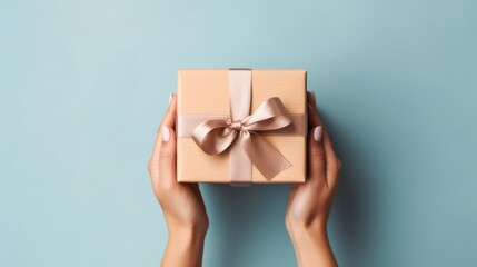 Man holding a little gift box to give a present. Closeup of a surprise gift on hand of a man. Generative AI