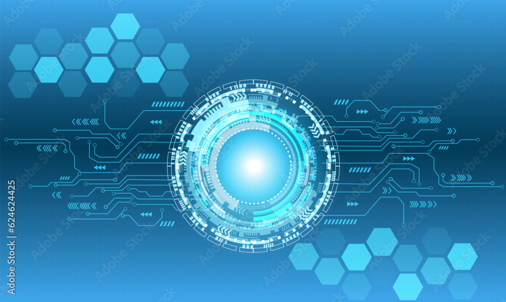 Poster abstract blue computer technology background with circurit board and circle tech.vector illustration