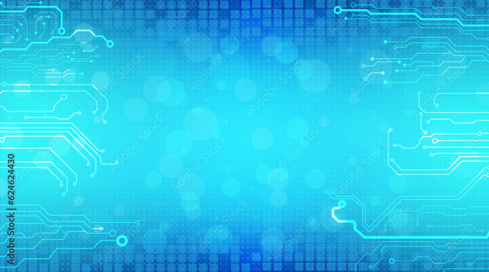 Poster digital circuit lines futuristic technology abstract and cyberspace with blue background.