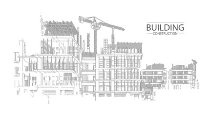 Building construction plan facades architectural sketch.Vector illustration